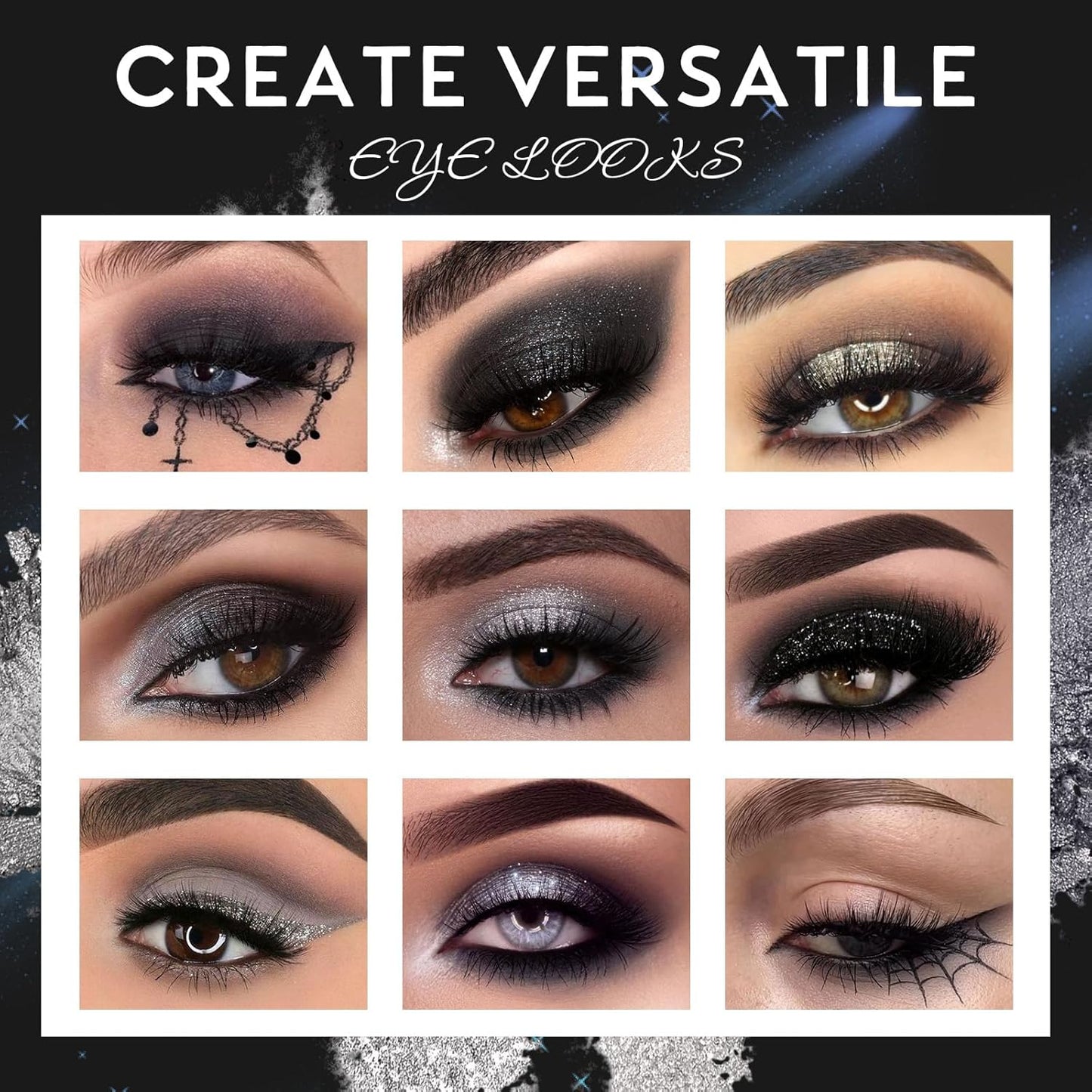 UCANBE Smokey Black Eyeshadow Palette, 15 Colors Dark Shimmer Matte Metallic Makeup Pallet, High Pigmented Gray Silver Sombras De Ojos Kit for Daily and Halloween