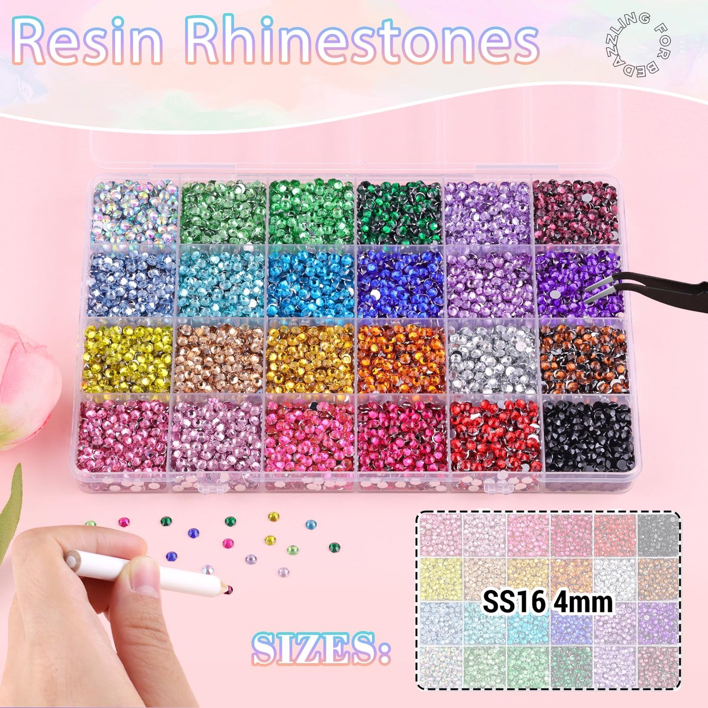 12600Pcs Resin Rhinestones for Bedazzling with 3Pcs B7000 Jewelry Glue, Multicolor 4mm Flatback Gems Rhinestones for Crafting, Clothing Tumblers Mugs Shoes Fabric Decor Nail Art