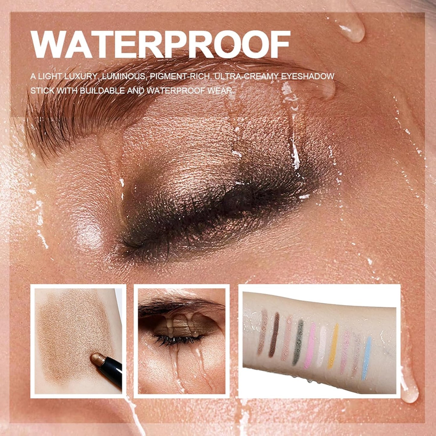 Eyeshadow Stick, Shimmer and Matte Cream Eye Shadow Brightener Sticks Eyeliner Pencil Crayon, Waterproof Long Lasting Eye Highlighter Stick Makeup,0.056 Oz(2PCS #1-Caramel+#9-Champagne)