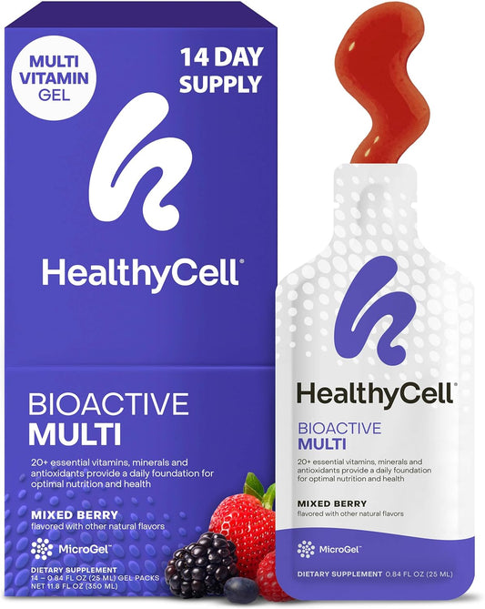 Healthycell Bioactive Daily Liquid Multivitamin for Men & Women – 20+ Essential Vitamins, Minerals & Antioxidants for Brain, Heart, Immune Support, Skin & Hair Support - 14 Gel Packs