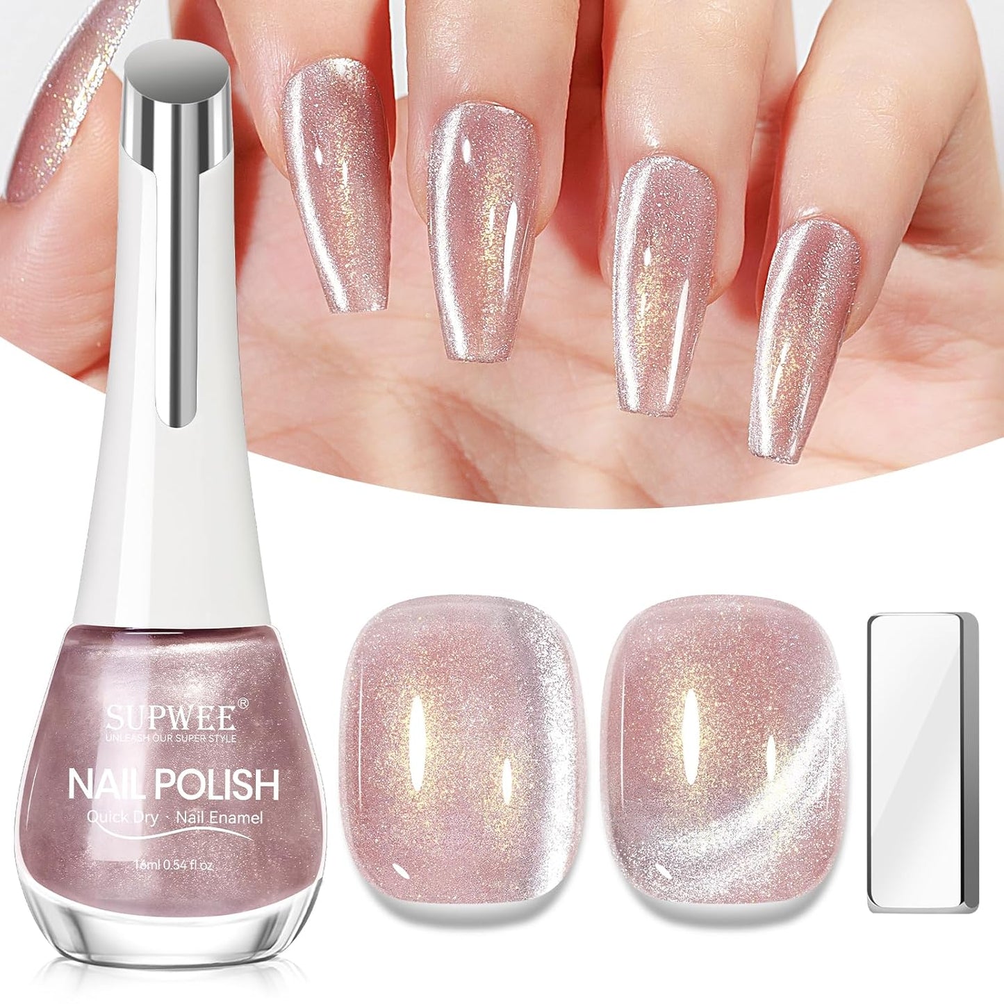 Coupled Pink Cat Eye Nail Polish Non Gel with Magnet Quick Dry Magnetic Nail Polish for Fingernail Air Drying Fast Lacquer Manicure Gift For Women Girls 16ml, 0.54fl oz