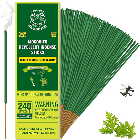 KICKOUTOR® Mosquito Repellent Outdoor Patio 240 PCS Natural Citronella Incense Sticks DEET Free Lemongrass Oil Gnat Mosquito Control for Indoor Backyard Travel Camping