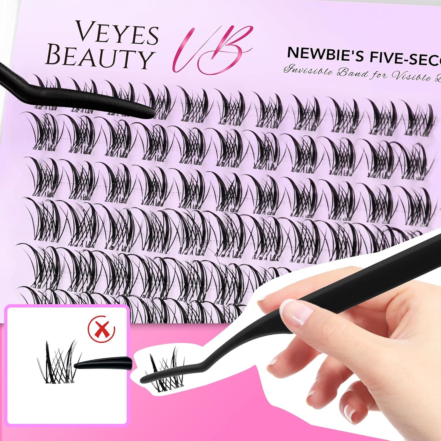 VEYESBEAUTY Lash Clusters Kit Eyelash Extensions Thin & Invisible Band DIY Individual False Eyelashes Newbie's Five-Second Series Lash Tray for Self-application, Sylph Lashes 8-18mm Mixed Length