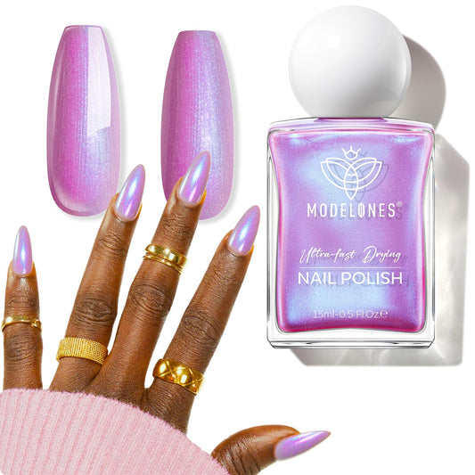 modelones Chrome Purple Nail Polish, 15 ml Quick Dry Nail Polish Mermaid Iridescent Shimmer Pearl Purple Nail Lacquer Long Last Shine Nail Art DIY Home Manicure Gift for Women Girls 0.5 Fl Oz