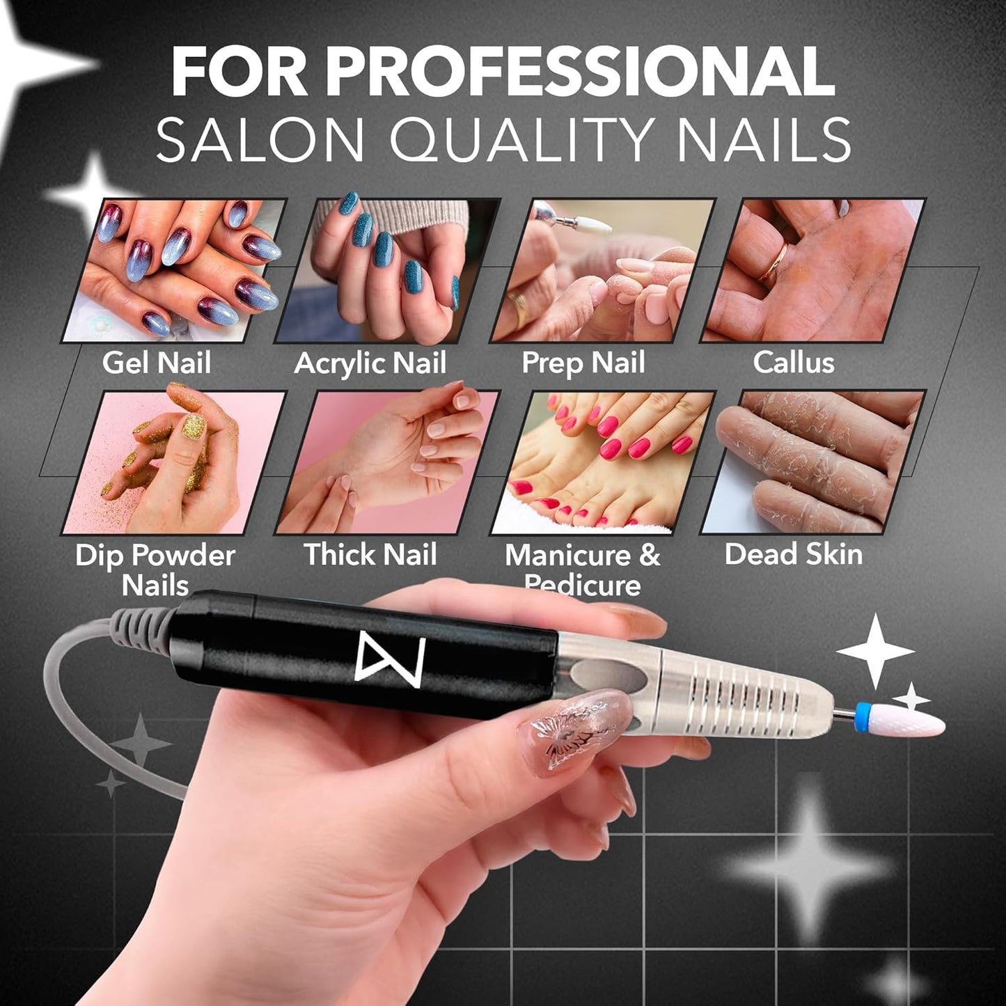 M Max - Professional Nail Drill Machine - 2-in-1 Brushless Motor Nail File - Electric, Cordless, Aluminium Alloy Casing, 35000 RPM, HD Display - Perfect for Salon & Home Use (Black)