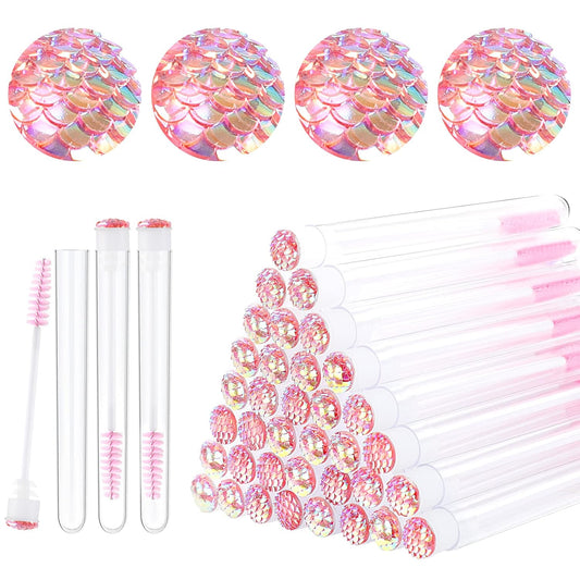 50 Pieces Disposable Mascara Brushes Eyelash Brush Lash Wand Diamond Mascara Wands with Tube Makeup Tool Lash Spoolies Sanitary Brushes Lash Extension Supplies (tube scale l pink 50)
