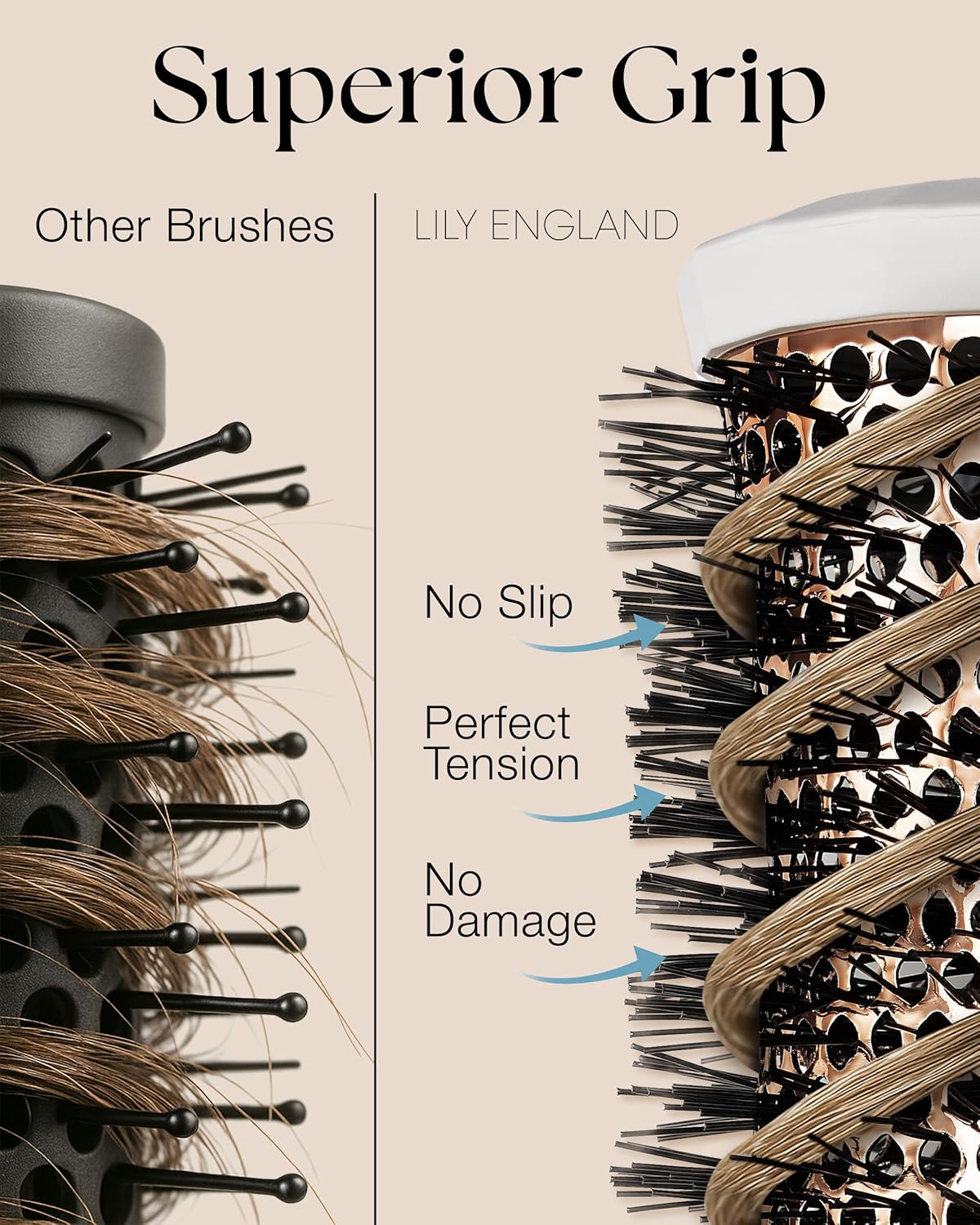 Lily England Round Hair Brush Set, 4 Piece Professional Blow Dry Kit with 3 Round Brushes and Comb for Styling, Beauty Gifts Sets for Women (White)