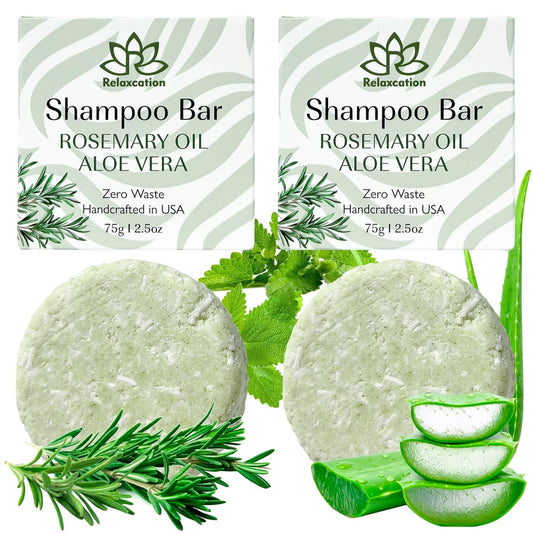 Relaxcation Organic Rosemary and Aloe Vera Solid Shampoo Bar for Hair Growth, Refreshing and Hydrating | Herbal Shampoo with Rosemary, Peppermint, Castor Oil, Argan Oil, and Betaine | Made in USA