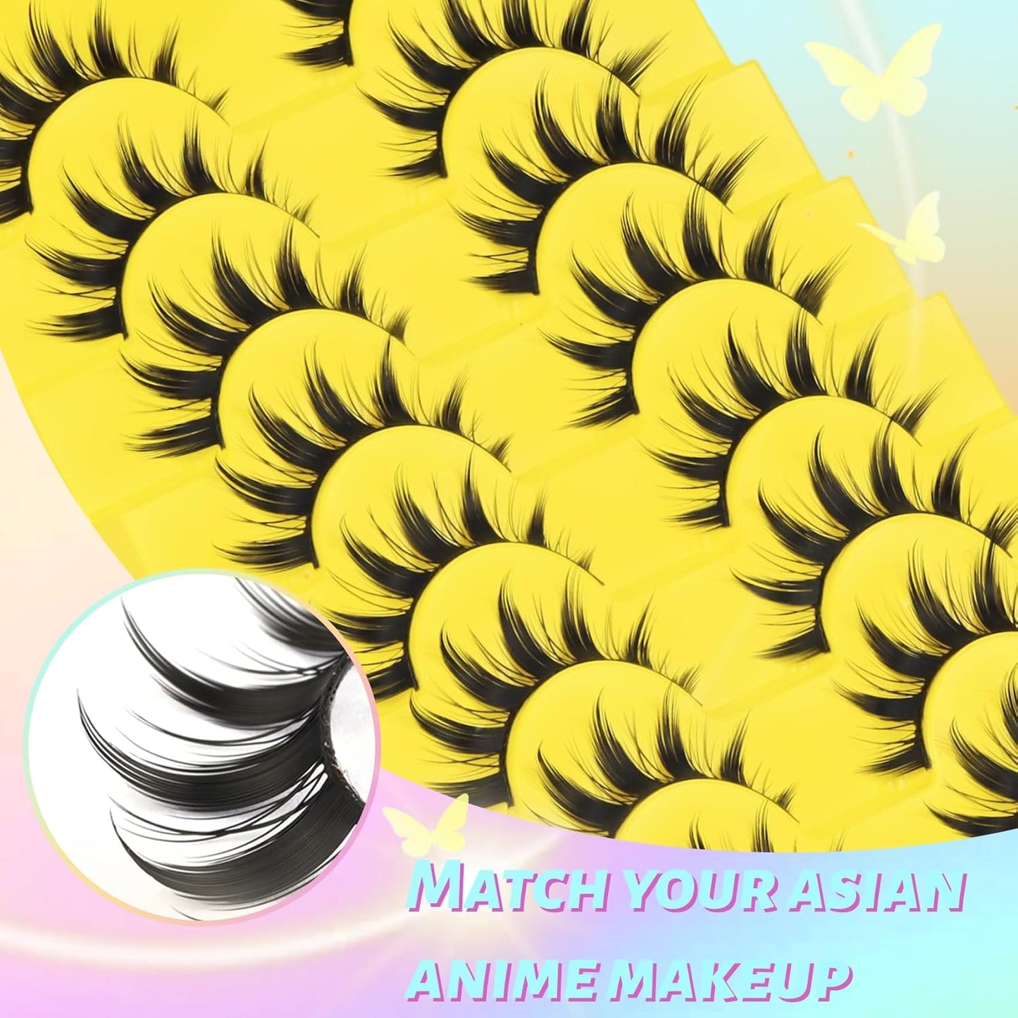 Losha Lashes Spiky Manga Lashes Wispy Anime False Eyelashes 9 Pairs 8D Asian Eye Lashes Natural Anime Fake Eyelashes (Lovely)