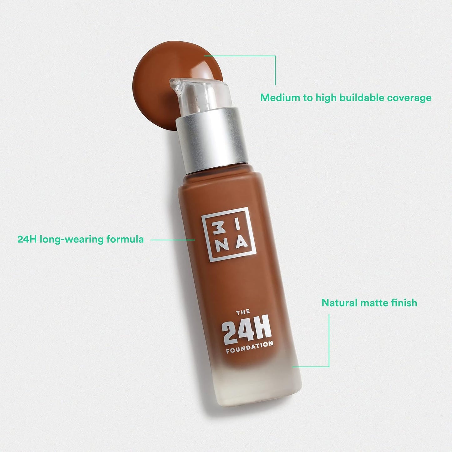 3INA The 24H Foundation 636-24H Long-Wearing Formula - Medium To High Buildable Coverage - Smooth Matte Finish - Expanded Shade Selection - Waterproof, Cruelty Free, Vegan Makeup - 1.01 Oz