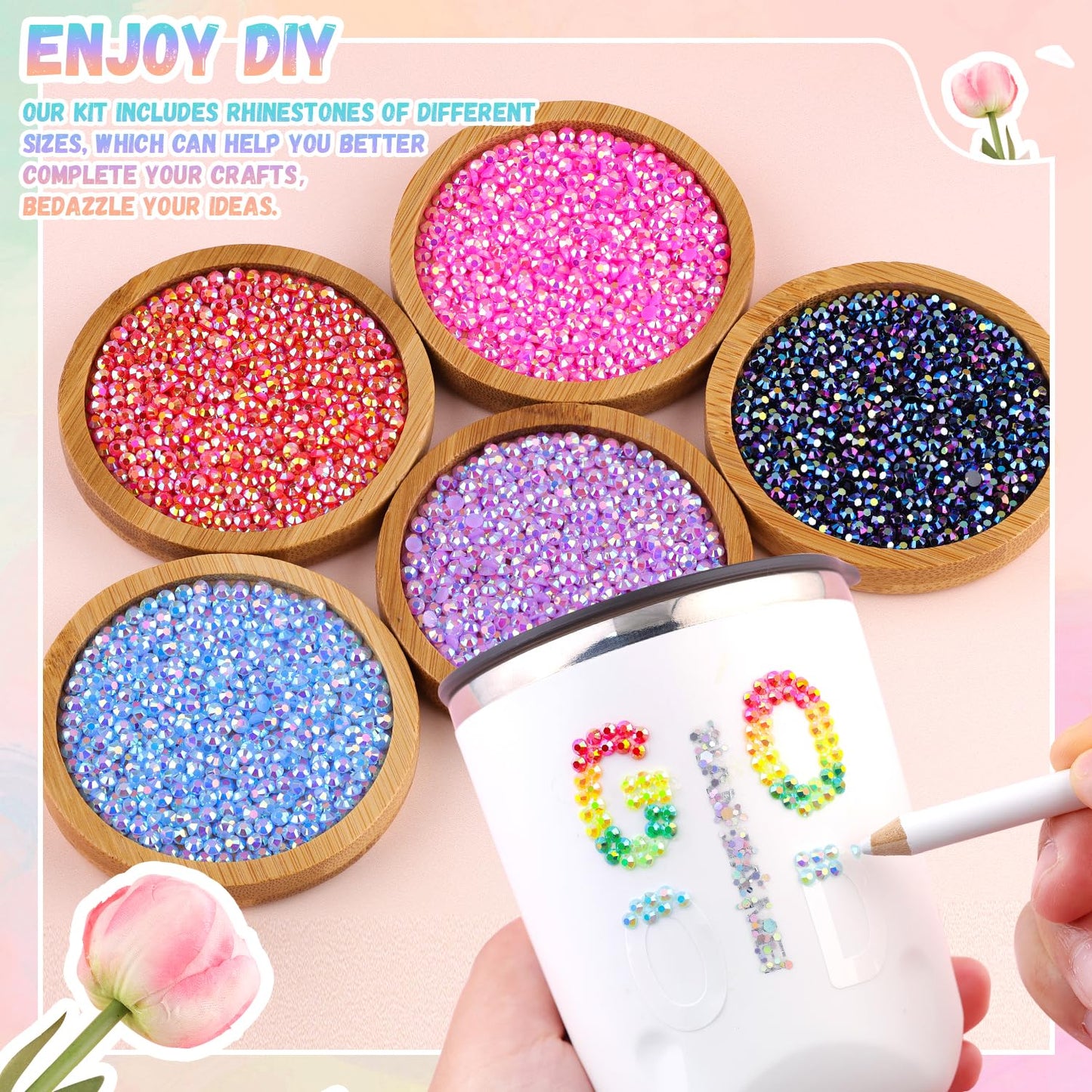 8500Pcs Resin Rhinestones for Bedazzling with B7000 Jewelry Glue, 5MM Colorful Gems Flatback Rhinestones for Crafting, Crystal for DIY Crafts Clothing Tumblers Mugs Shoes Fabric Decor Nail Art