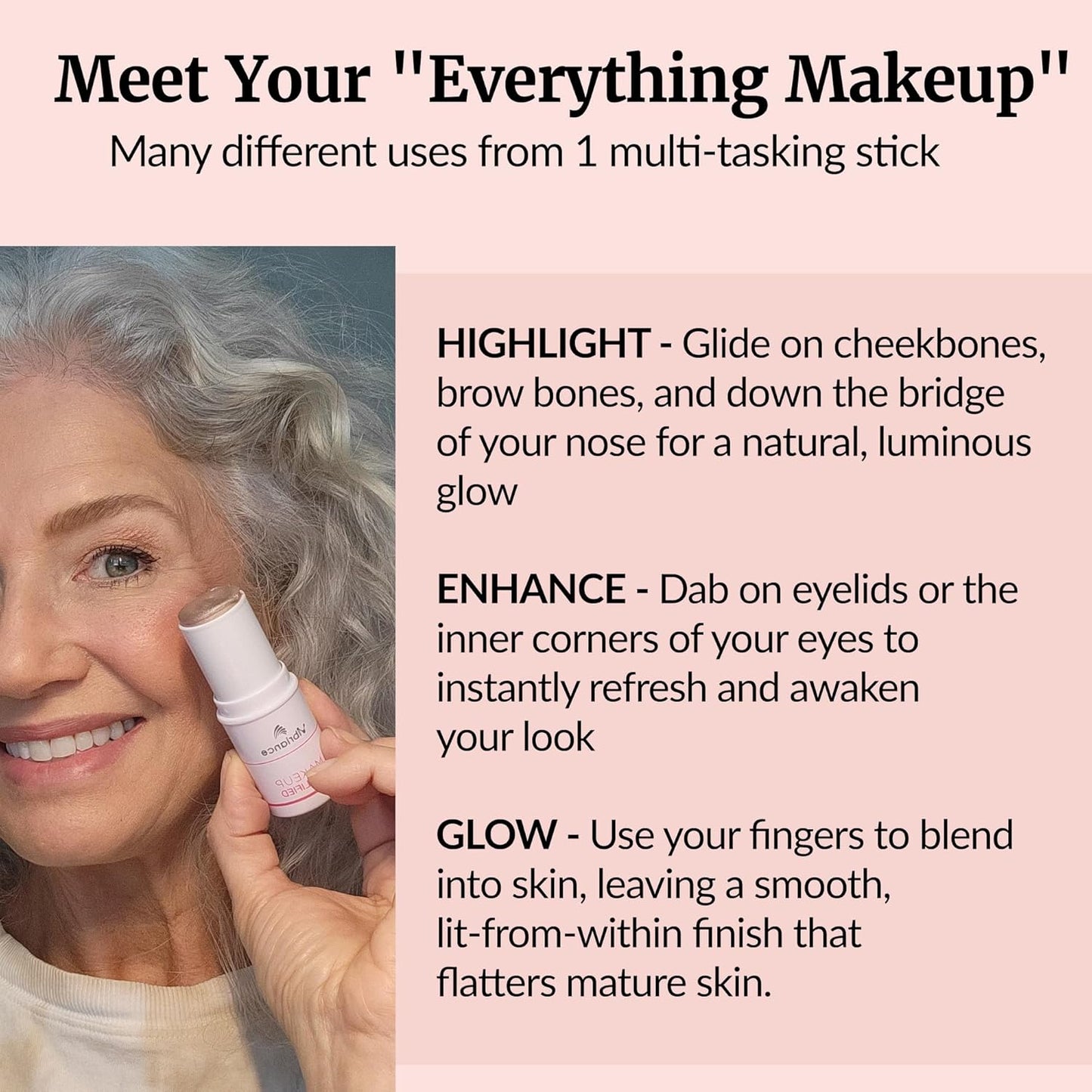 Vibriance Highlighter Shimmer Stick - All-in-One, Mature Skin Highlighter - Lips, Cheeks, Eyes Cosmetics for Older Women - Makeup Simplified in Illuminate