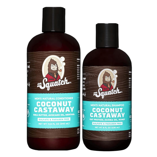 Dr. Squatch Natural Hair Bundle for Men - Healthy, Full Looking Hair - Coconut Castaway Shampoo (8 fl oz), Coconut Castaway Conditioner (11.5 fl oz)