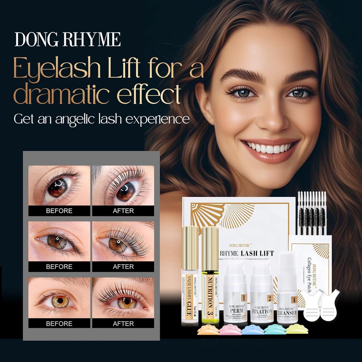 Lash Lift Kit - 2 in 1 Eyelash Perm Kit, Professional Instant Eyelash Lift Kit, Semi-Permanent Lash Curling Brow Lamination Kit, Salon Result for a Supermodel Look at Home Use by Dong Rhyme