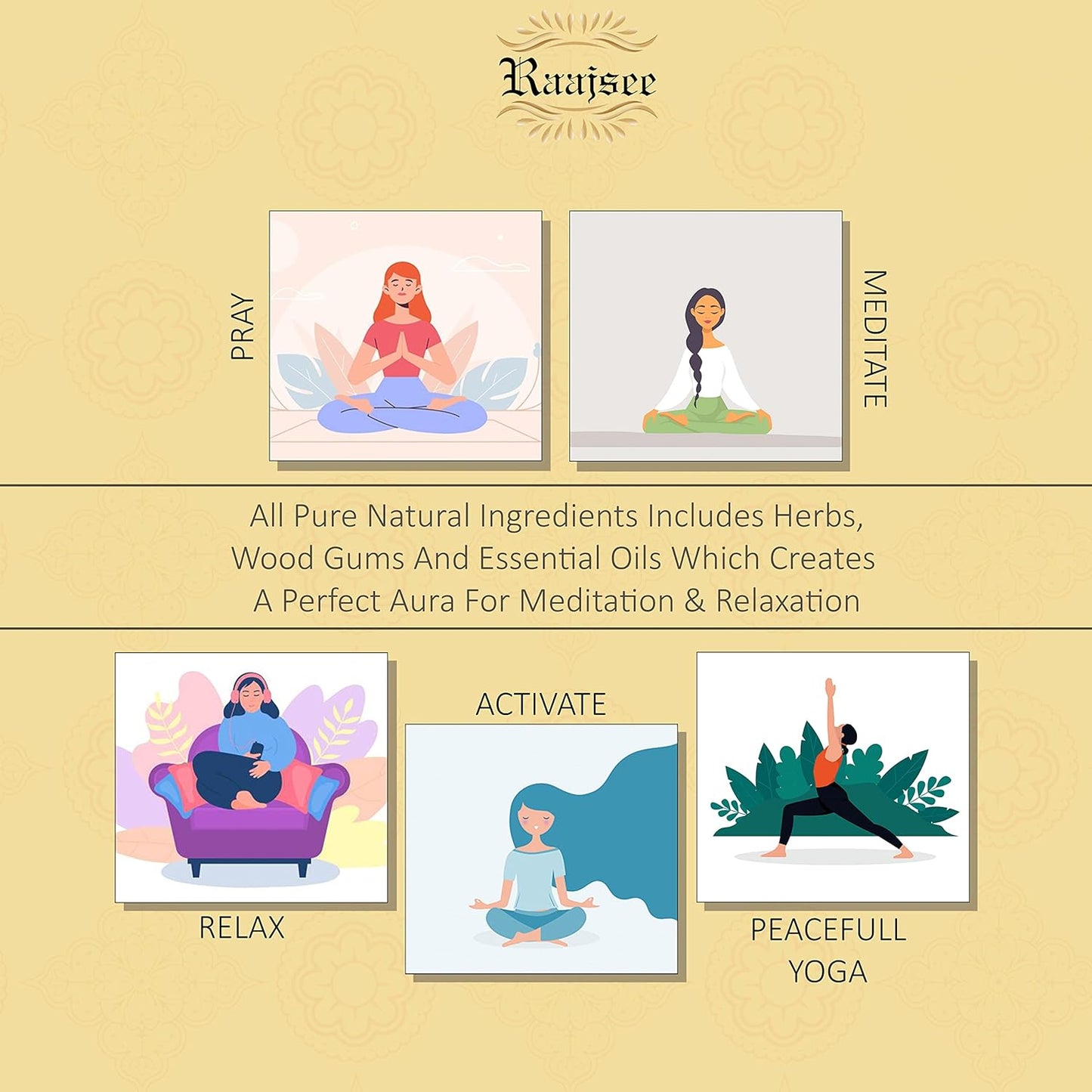 Raajsee Palo Santo Incense Sticks (180 GMS), 100% Pure Organic Natural Hand Rolled Free from Chemicals- Perfect for Aromatherapy, Cleansing, Meditation, and Church (Pack of 12)