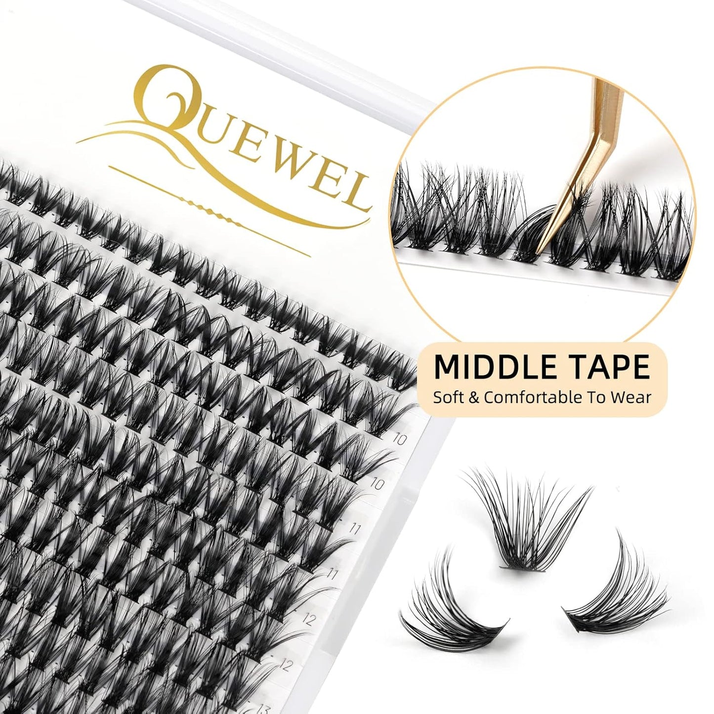 QUEWEL Cluster Lashes 240Pcs Individual Lashes 40D 0.07D Curl Mix8-14mm Lash Extensions Clusters Lashes Soft&Natural False Eyelashes Individual DIY Eyelash Extension at Home(40D 0.07D MIX8-14)