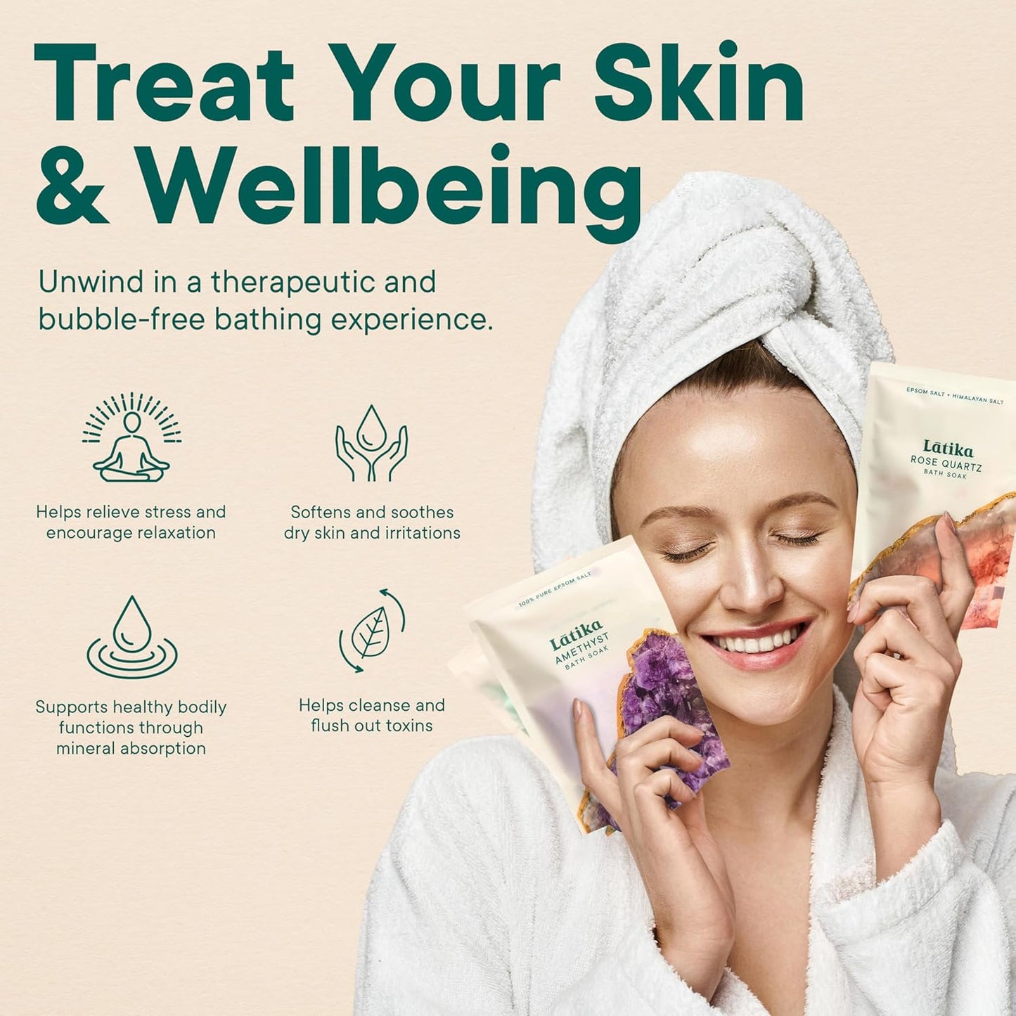 Geode-Inspired Bath Soak Set of 3 - Amethyst, Rose Quartz & Emerald with Essential Oils & Epsom Salt - Sandalwood, Lavender, Sage & Eucalyptus for Stress Relief, Muscle Recovery & Skin Care