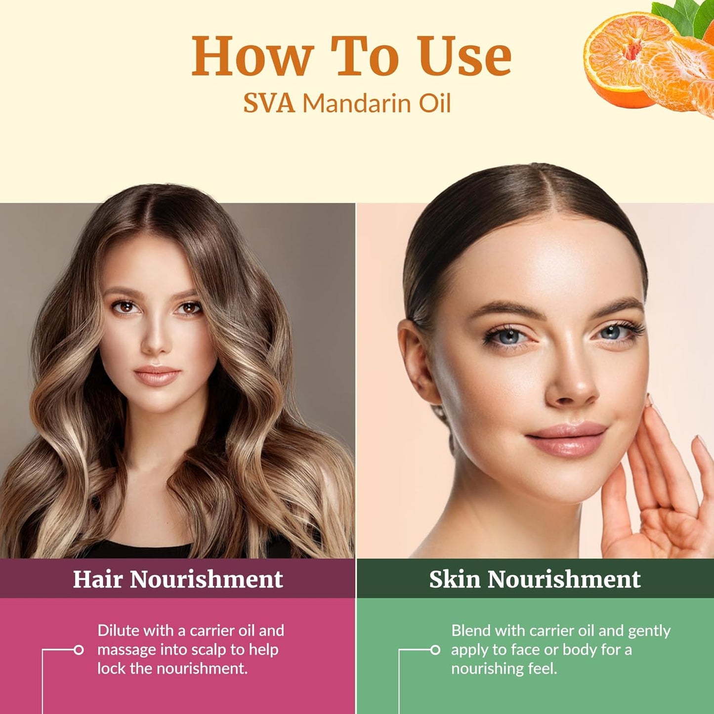 SVA Mandarin Essential Oil – 4 Fl Oz – 100% Natural Mandarin Oil - for Diffuser, Hair Care, Face, Skin Care, Aromatherapy, Scalp and Body Massage, Soap and Candle Making – with Dropper