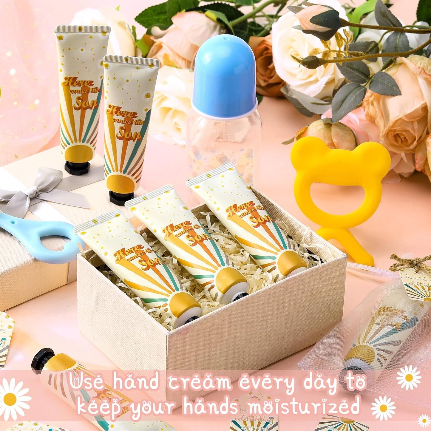 48 Sets Baby Shower Hand Cream Party Favors for Guests Gift Bulk Travel Size Hand Lotion Set for Baby Shower Wedding Christmas(Here Comes the Son)