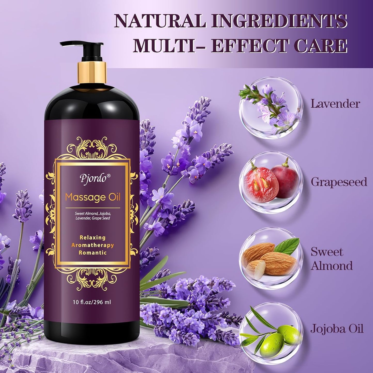 Massage Oil for Massage Therapy, Vanilla, Lavender Oil, with Massage Roller Ball, Massage Oils for Muscle Relaxing, Calming, Soothing & Moisturizing, Spa Gift Set for Her and Him