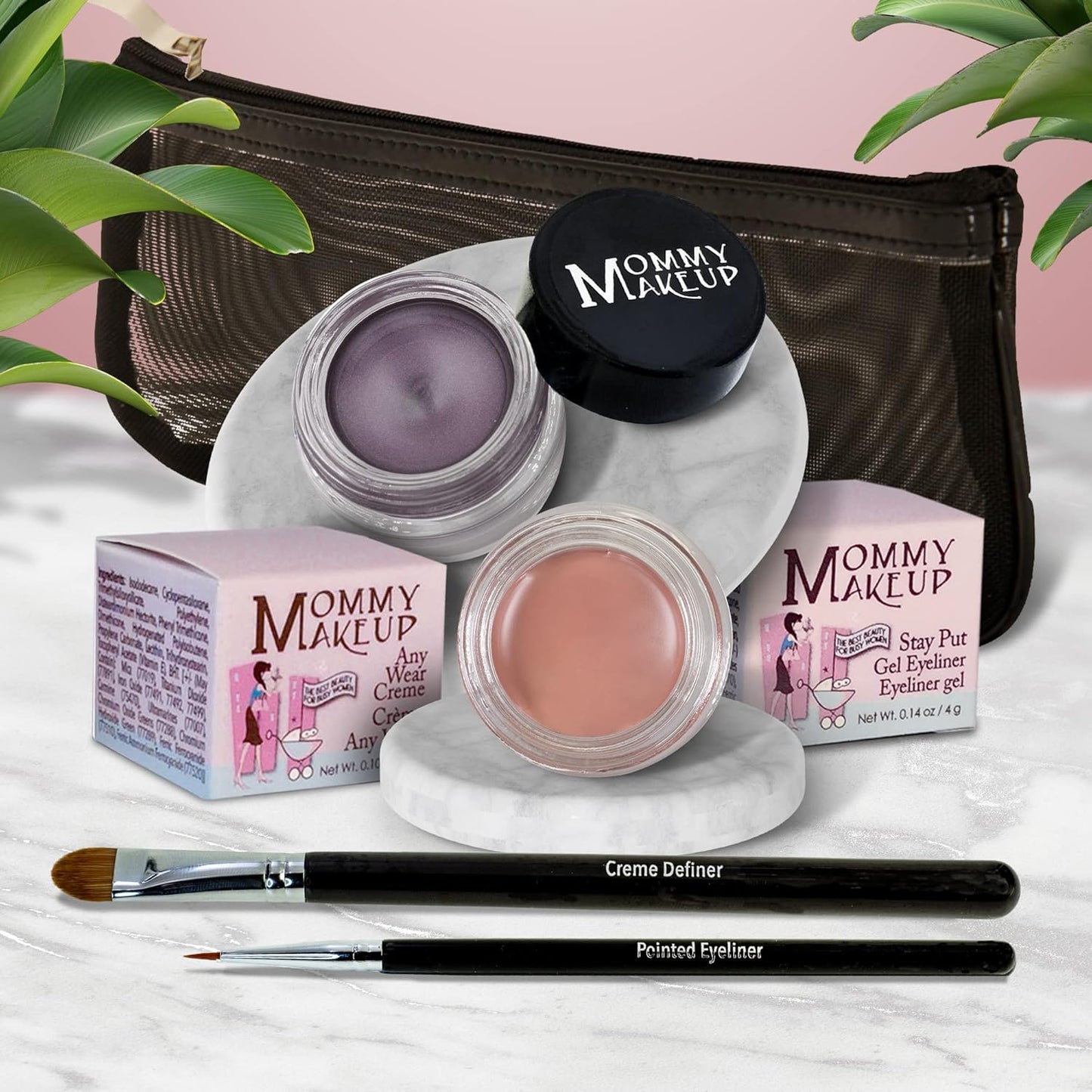 The Everlasting Eye 5 Piece Waterproof Makeup Set. Gel Eyeliner, Creme Eyeshadow, 2 brushes and Mesh Bag. Paraben-free, Talc-free, Cruelty-free. Anna/Amethyst 1206