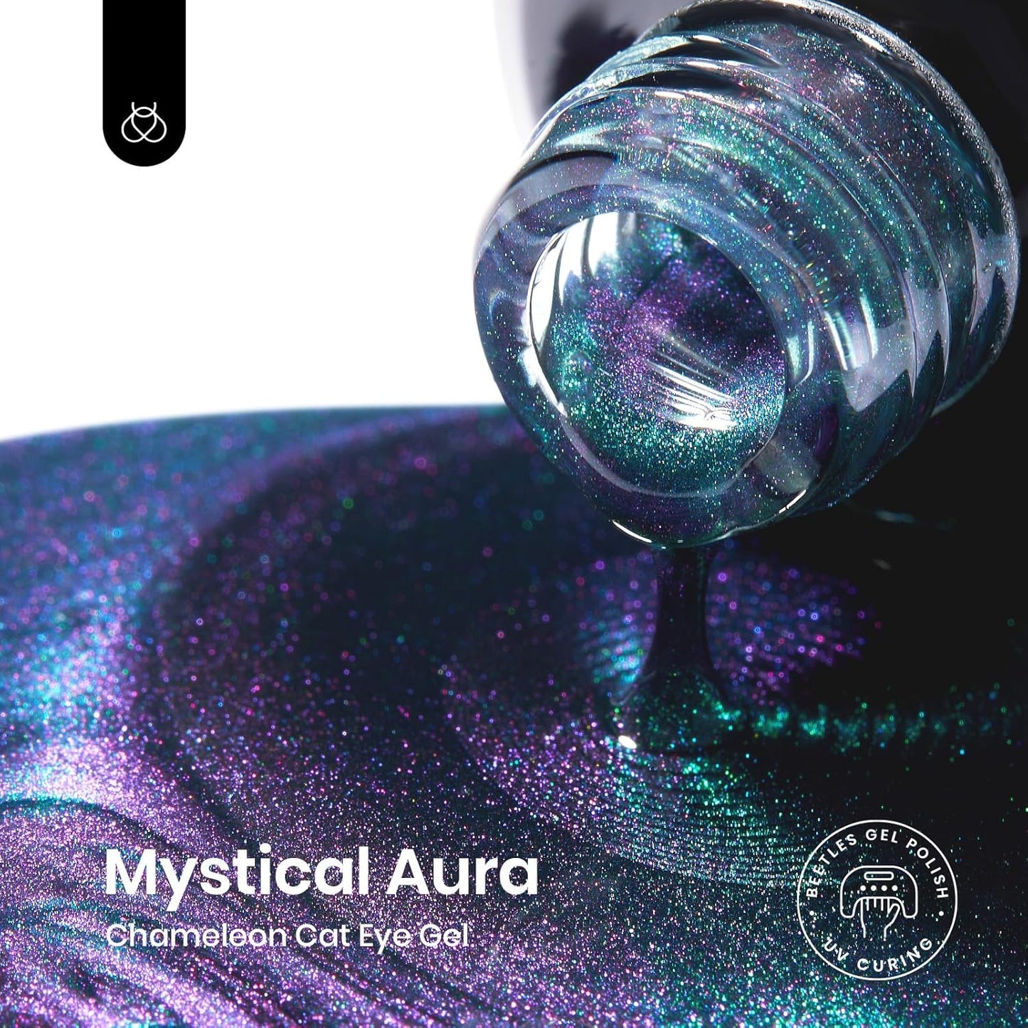 Beetles Blue Cat Eye Gel Nail Polish - 15ML Glitter Blue Chameleon Sparkle Holographic Nail Polish with Magnet Translucent Mystical Aura Gel Soak Off UV LED Nail Lamp Nail Art Manicure Salon DIY Home