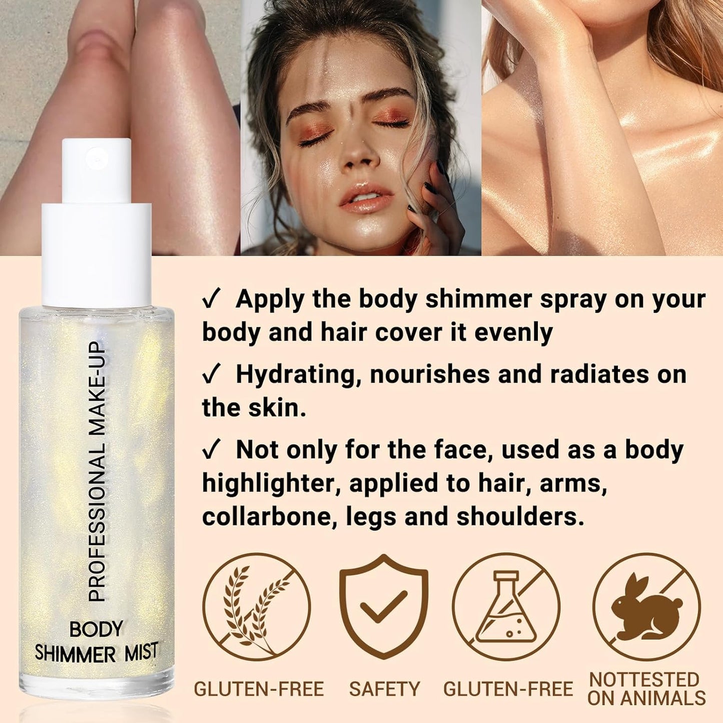 Face Liquid Highlighter Shimmer Body Spray for Hair and Skin, Luminizer Glow Spray for Face, Moisturizing Bronze Shimmer Illuminator (Y, Standard)