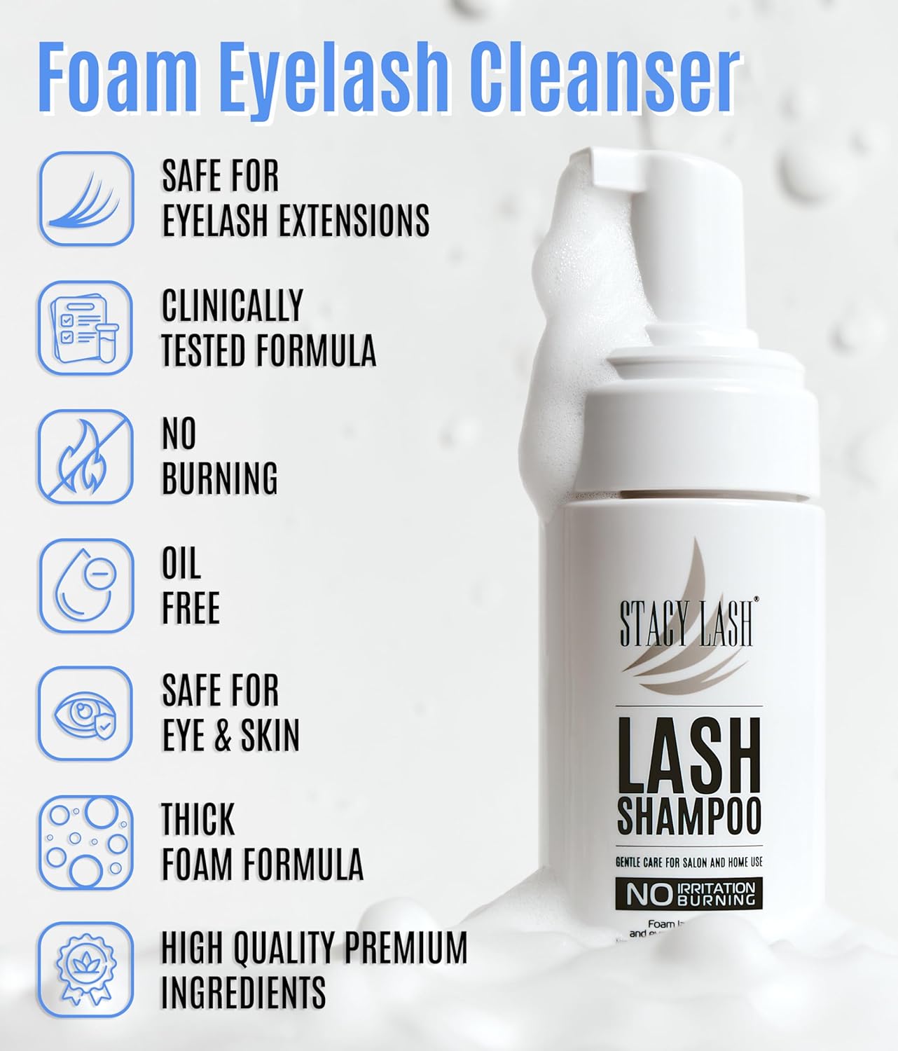 STACY LASH Lash Shampoo 100ml+ Eyelash Growth Serum Cleaning Kit of Eye Makeup Remover (Cleanser) + Brush & Eyelash Serum for Eyelash Growth and Thickness
