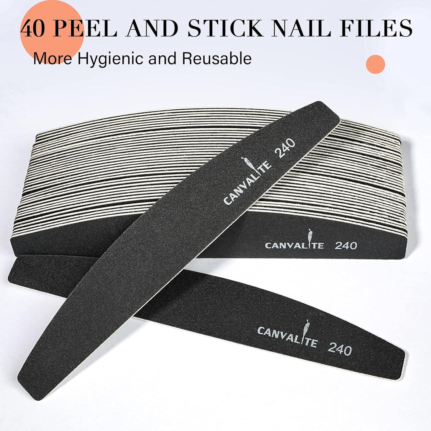 Canvalite 40 PCS Nail File Reusable Peel and Stick Nail Files Replaceable Emery Boards Nail File for Natural Nails Professional 240 Grit Fingernail Files for DIY Salon Use