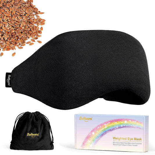 Weighted Eye Mask for Sleeping, Soft Heated Eye Mask, Moist Heat Warm Compress for Eyes, Natural Flaxseeds Microwave Reusable Sleep Mask, Must Haves for Women Spa, Home, Office (Black)