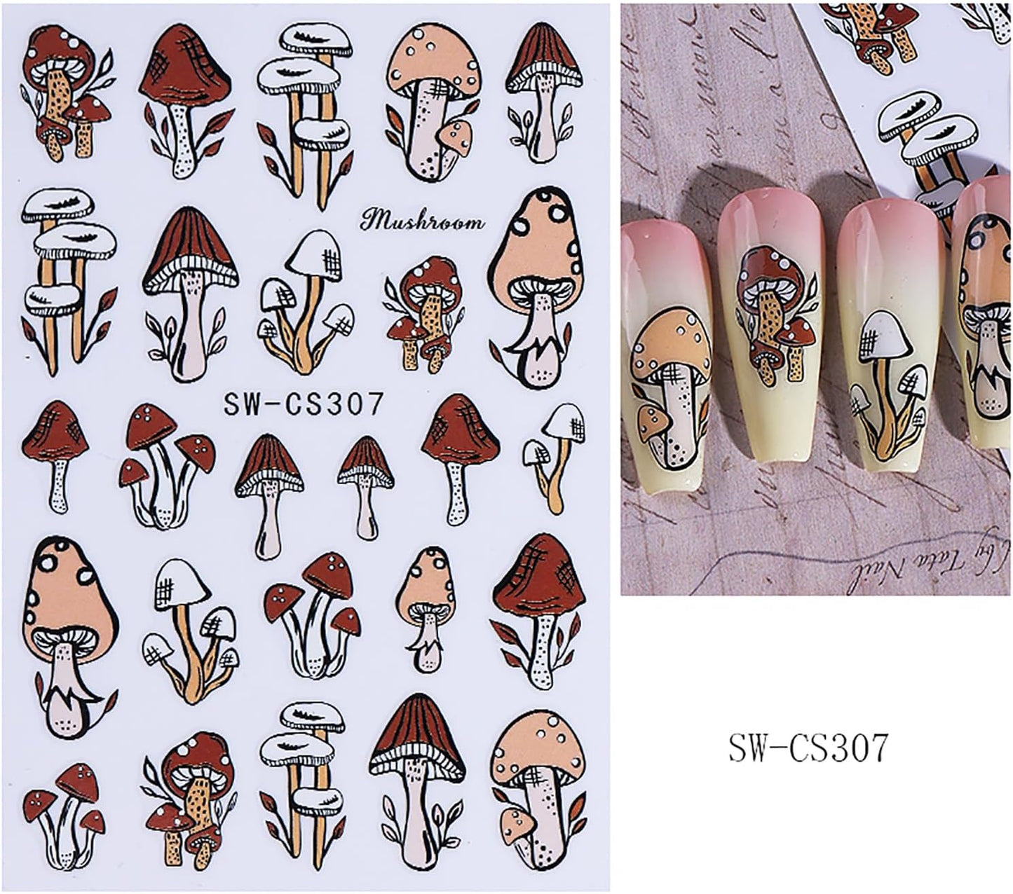 Halloween Mushroom Nail Stickers, 3D Self-Adhesive Cute Halloween Nail Decals Ghost Mushroom Nail Design Stickers Holiday Nail Decorations Nail Art for Women DIY Manicure Accessories 4PCS