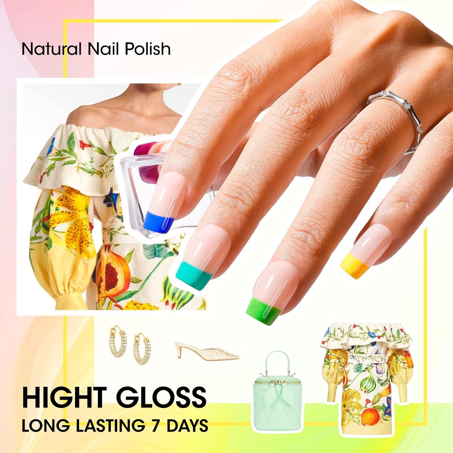 GELLEN Bright Neon Nail Polish Set, Quick Air Dry Regular Nail Polish Vibrant Rainbow 12 Colors Set for Fingernail Toe Nails Salon Home, Hema Free, Non-toxic, Red Pink Blue Green Purple Orange Yellow