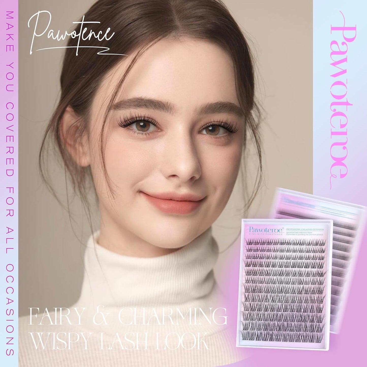 Pawotence Wispy Lash Clusters Natural Cluster Lashes Extension DIY Natural Eyelash Clusters Extension 10-16mm Individual Lashes False Eyelashes Wispy Soft Cluster Eyelash Extensions