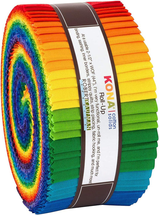 2-1/2in Strips Kona Cotton Bright Rainbow Palette, 40pcs/Bundle