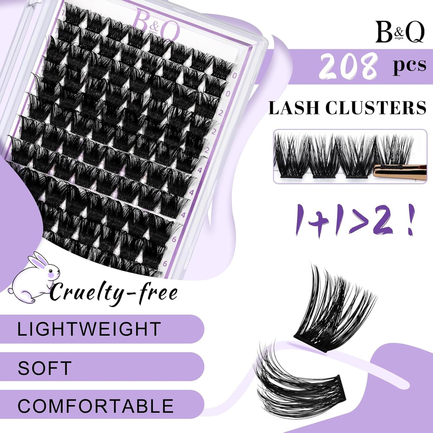 Lash Clusters 208 PCS Cluster Lashes Individual Lashes B06 Eyelash Extensions 10-18mm DIY Lash Extensions D Curl Volume Wispy Soft Comfortable Band False Lashes (D-10-18MIX,B06)