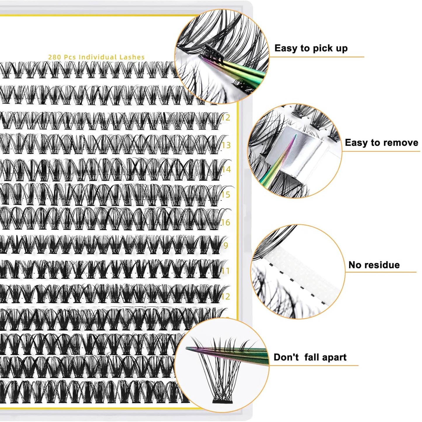 B&Qaugen Lash Clusters 30D+40D-D-12-18MIX Individual Lashes 280 Clusters False Eyelash 9-16MIX Extensions DIY Eyelash Extensions at Home (30D+40D,D-12-18MIX)
