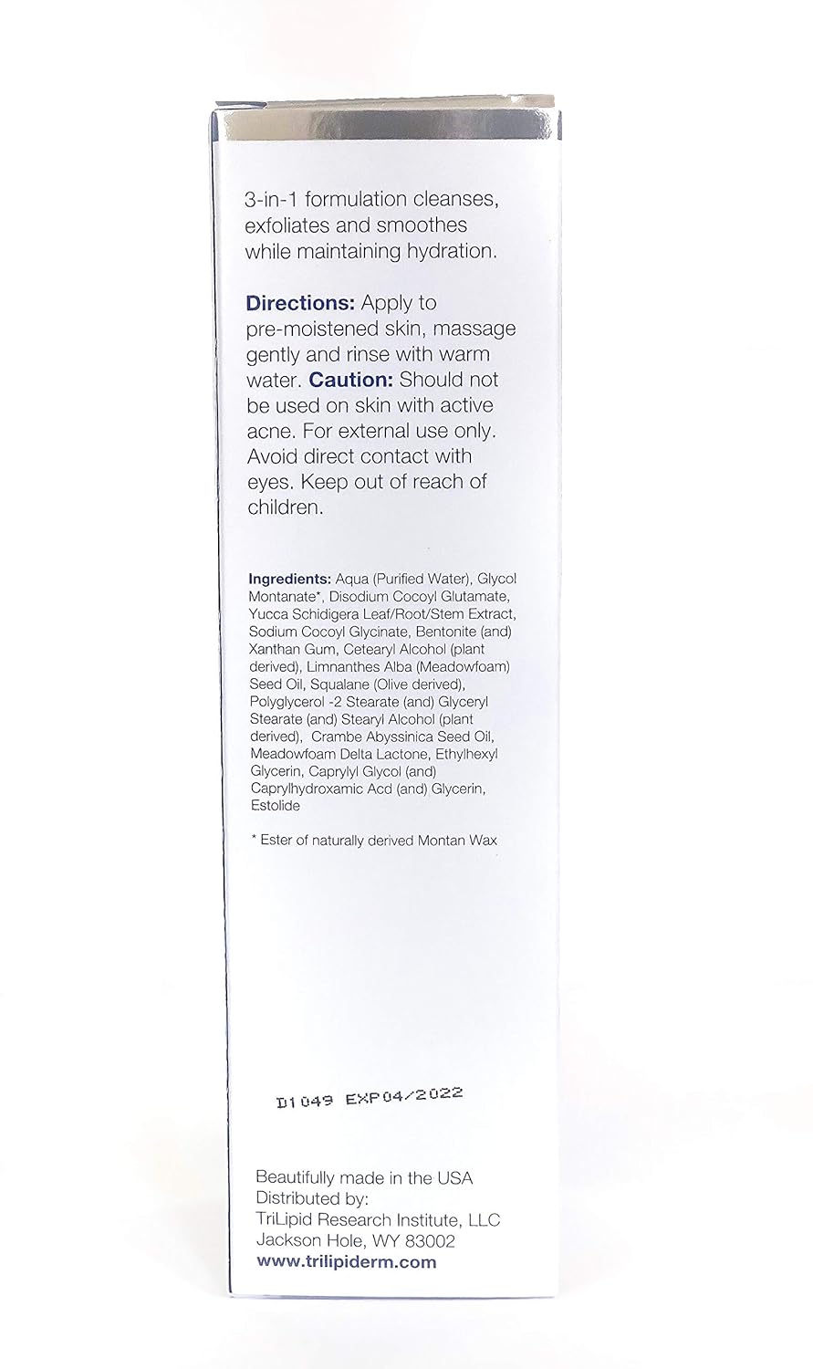 Trilipiderm Hydrating Exfoliant Cleanser – 3-in-1 Face Cleanser, Scrub & Hydrator, Fragrance-Free, Daily Facial Cleanser, Travel Size 3 Ounce Tube