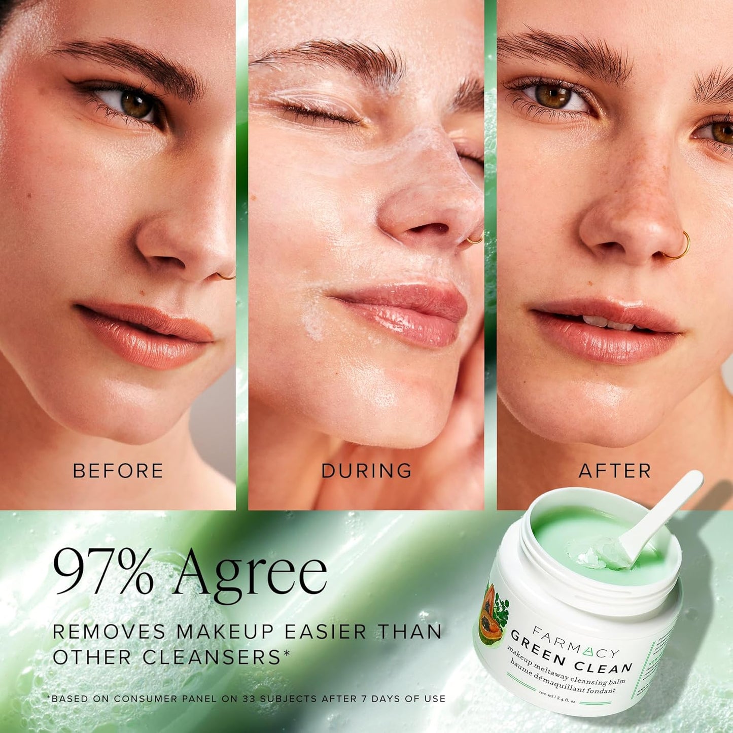 Farmacy Makeup Remover Cleansing Balm - Green Clean Waterproof Makeup Remover + Oil Based Cleanser - Gentle Exfoliating Double Cleanser - Melts From Balm to Milky Lather (12ml)