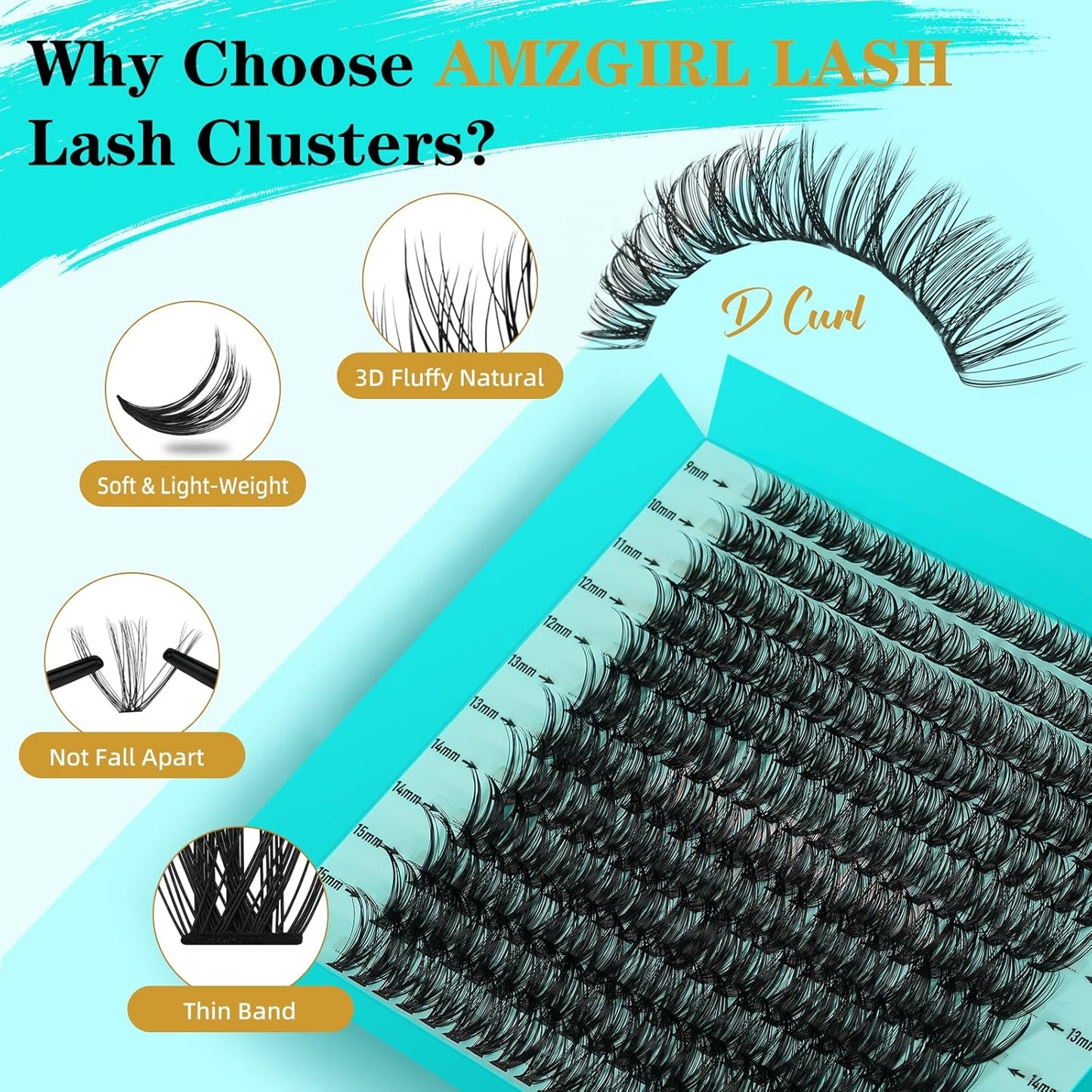 Lash Extension Kit 240Pcs 40D Individual Lashes Clusters Kit,Lash Bond And Seal for Eyelashes Extensions,Lash Applicator Tool For False Eyelash Cluster Kit(40D,D-Mix9-16mm)