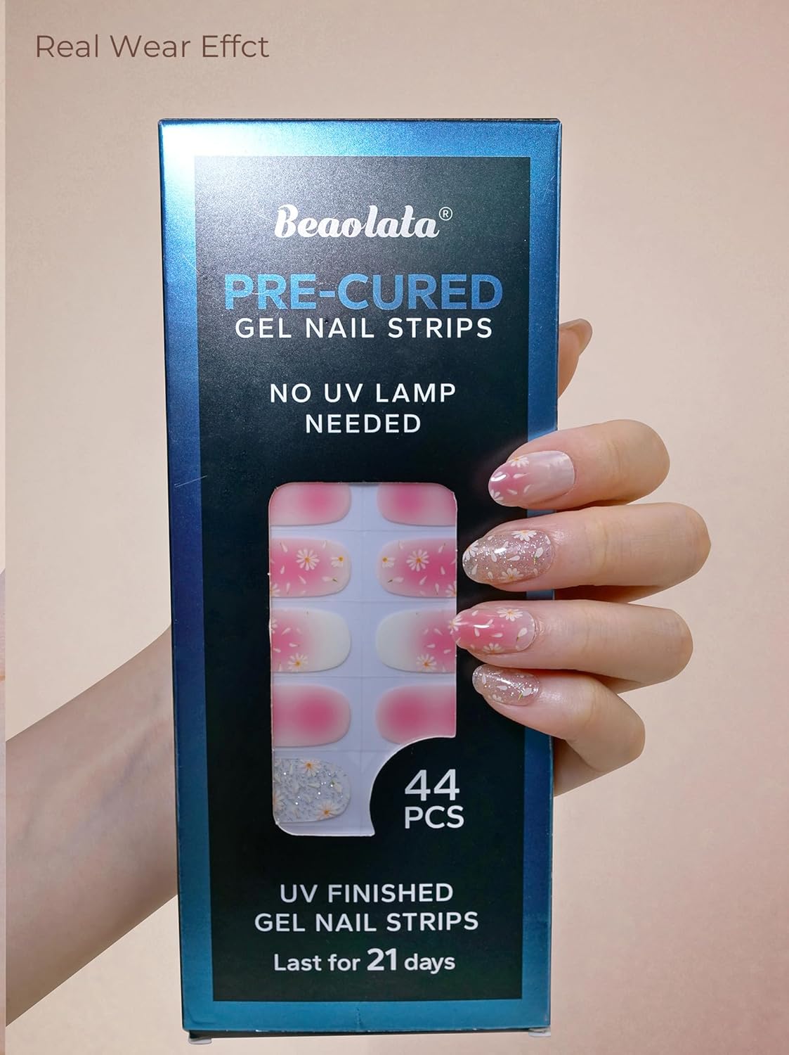 Pre Cured Gel Nail Strips - 44PCS Salon Quality Gel Nail Stickers - Long Lasting Polish Wraps for Women no UV Light Needed Easy Apply& Remove (PetalPink)