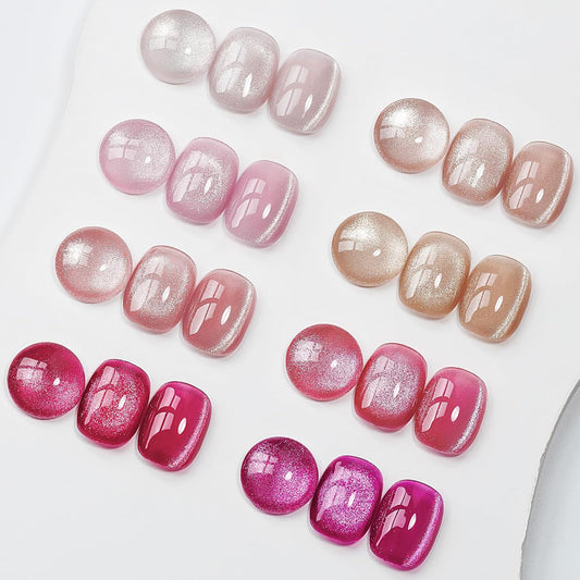 MIZHSE Cat Eye Gel Nail Polish, Neon Pink Magnetic Gel Polish Set with Magnet Stick, Crystal Smoothie Nude Hot Pink Cateye Effect Soak Off Nail Art Gift for Ladies