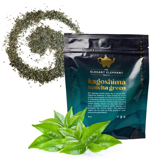 Japanese Sencha Green Tea, Organic Loose Leaf Sencha Tea – Antioxidant & Detox Support – Refreshing Hot or Iced Green Tea – 4 oz Resealable Bag (Makes 50 Cups) – The Elegant Elephant