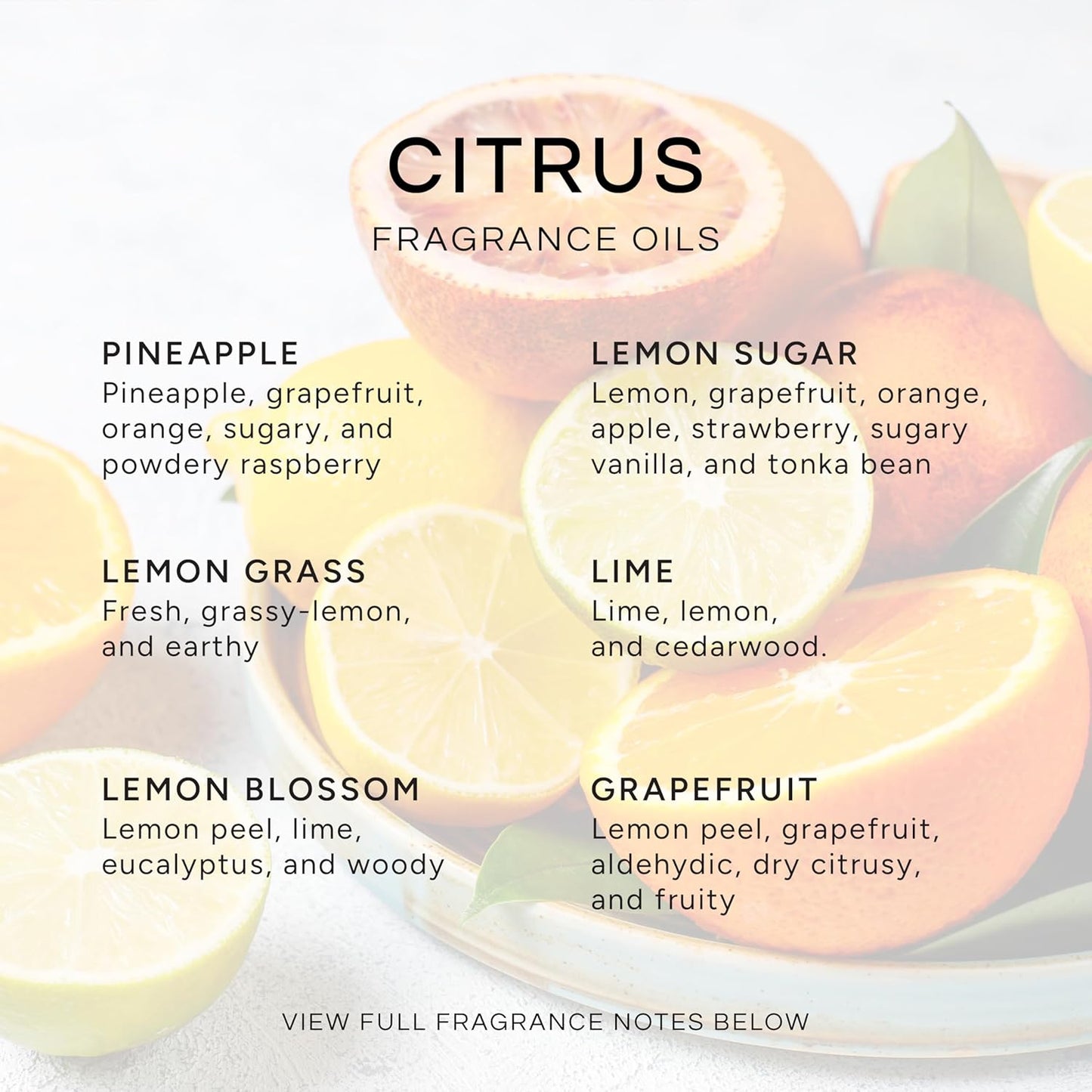 Eternal Essence Oils Citrus Set of 6 Premium Fragrance Oils - Lemon Grass, Blossom, Sugar, Lime, Grapefruit, and Pineapple - for Diffusers, Candle & Soap Making, & Aromatherapy - 10ML