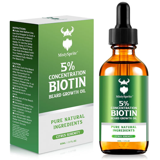 Men's Beard Growth Oil - 5% Biotin, Citrus Serenity Scent, 2 oz (Pack of 10) - Softens, Conditions, No Itch & Dandruff, Ideal Gift