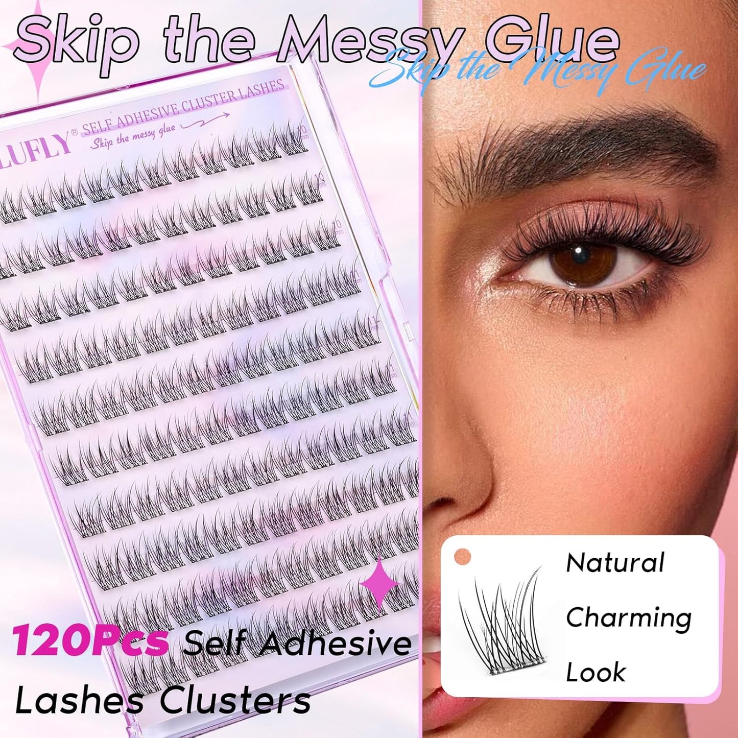Self Adhesive Lash Clusters Natural No Glue Individual Lashes 10-12MM Wispy Self Adhesive Eyelash Clusters with Clear Strips DIY Eyelash Extensions by zanlufly