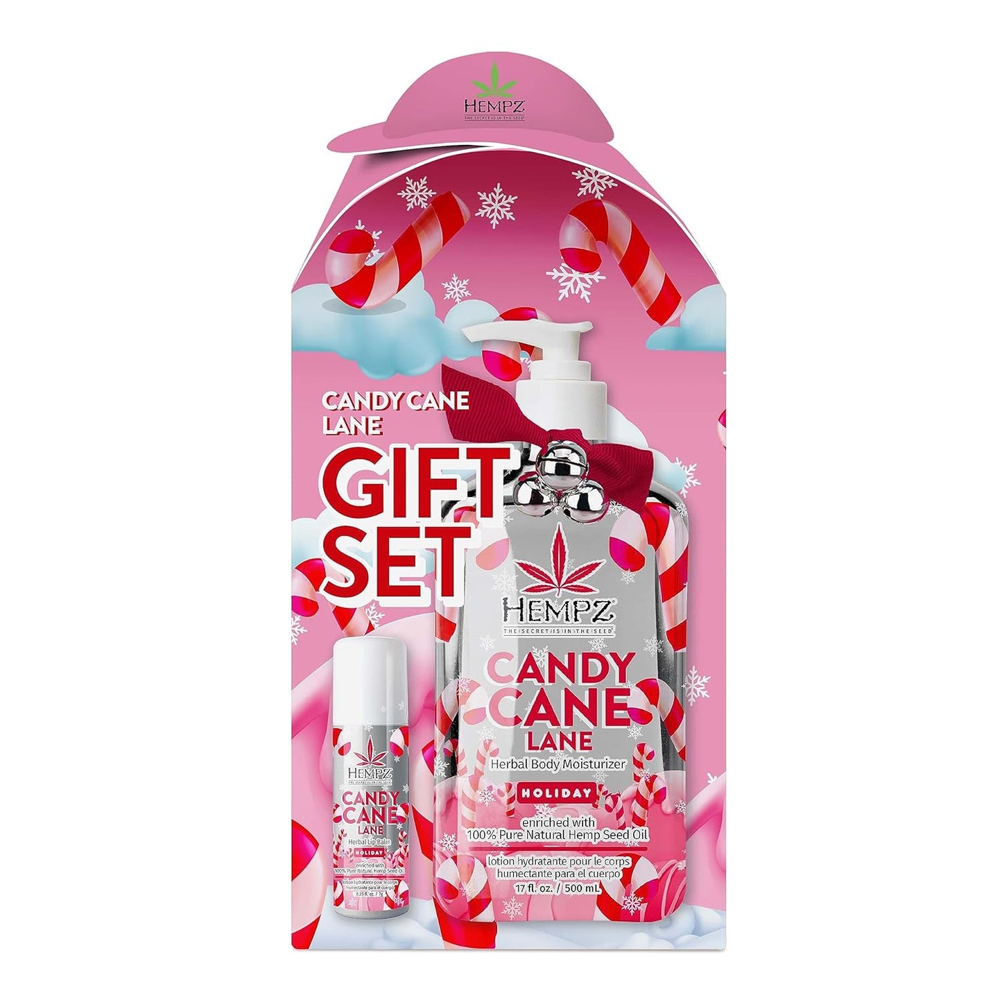 Hempz Holiday Gift Set, Candy Cane Lane Moisturizer (17 Oz) & Lip Balm (.44 Oz) – Holiday Moisturizing Lip Balm & Hydrating Lotion Skin Care Gift Set for Women & Men for Combatting Dry Lips & Skin