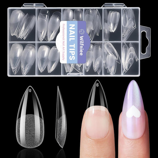 Medium Stiletto Nail Tips: 240Pcs Full Cover Stiletto Press On Nails, 12Sizes Pre-shaped Soft Gel Nails Clear Fake False Nails For Nail Extensions Home Nail Art Salon
