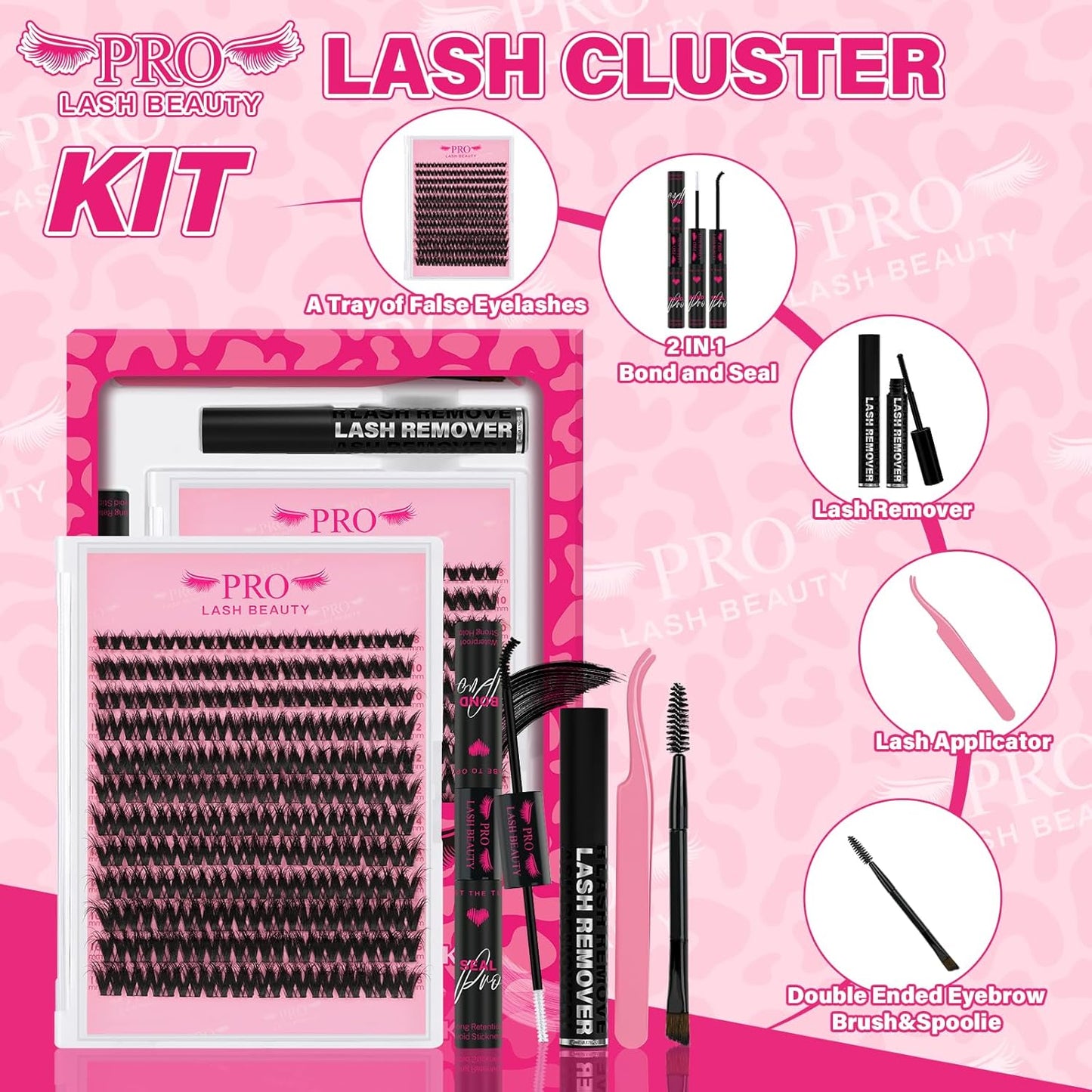 PROLASHBEAUTY Lash Clusters Kit Flora Eyelash Clusters 3D Volume Dramatic Soft Plushy Clusters Lashes Kit with Waterproof Lash Bond and Seal Eyelash Applictor Remover (Sunrise,8-16mix)