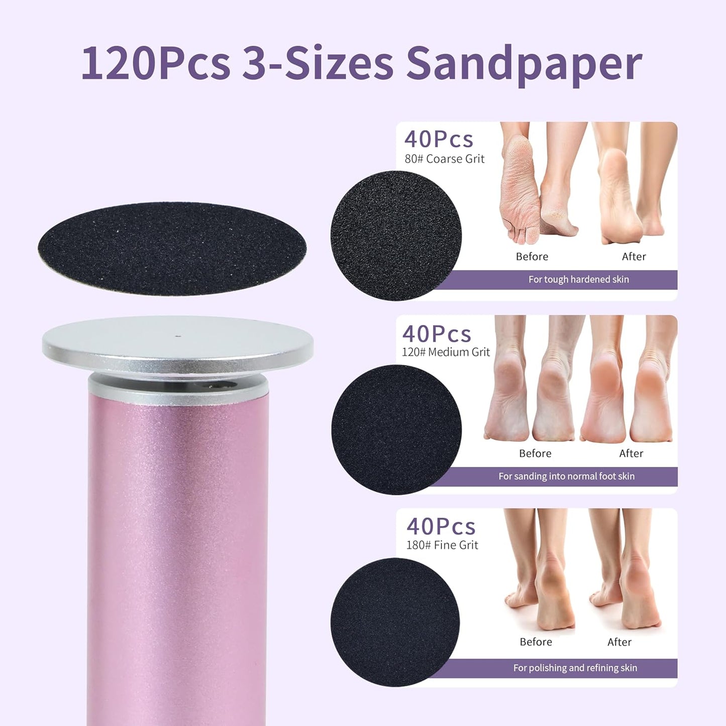 Electric Foot Callus Remover with 120pcs Sandpaper Discs(3 Sizes), Professional 800RPM Aluminum 4.8 Inches Callus Remover for Feet, Stepless Speed Control Foot File for Dead Skin (Black)