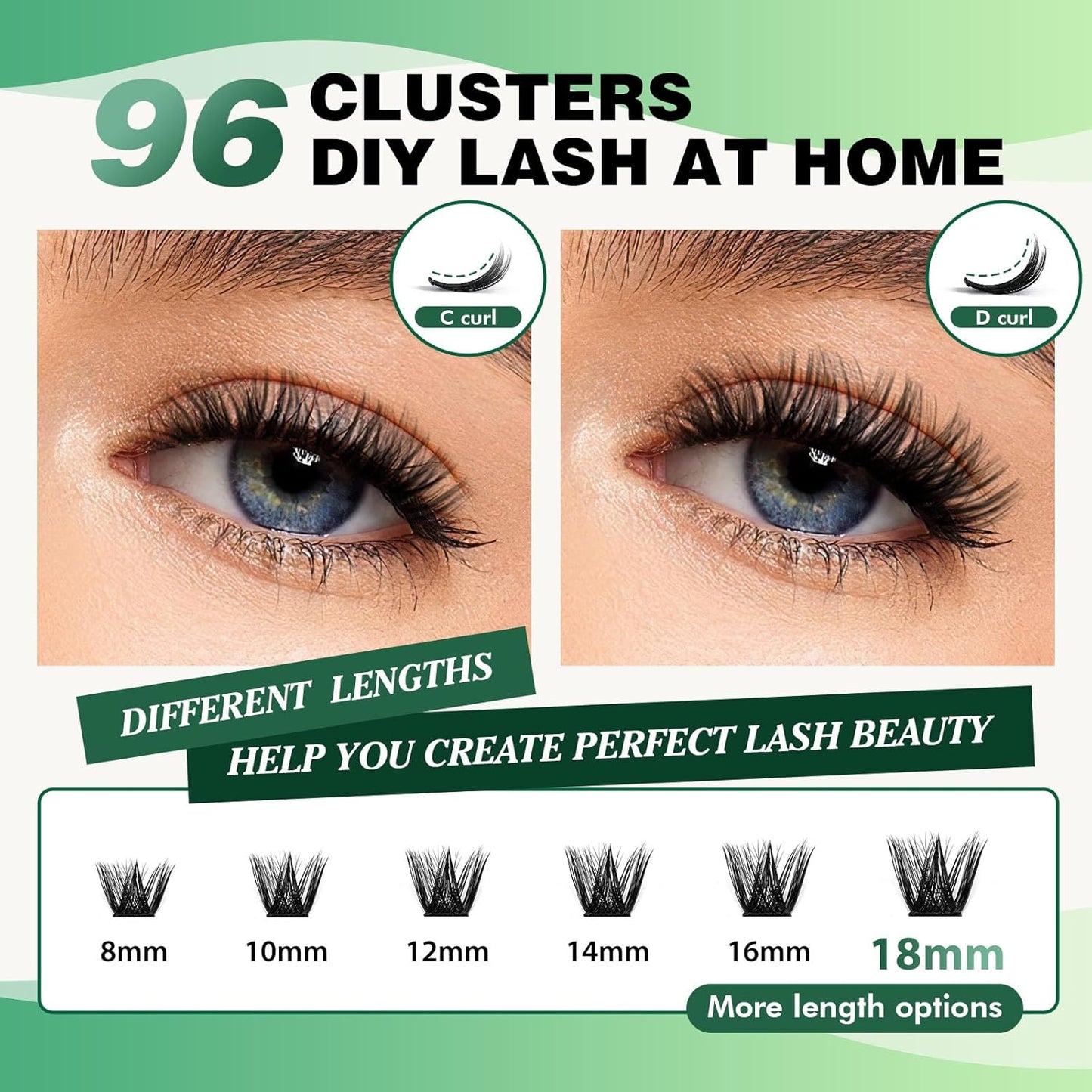 Lash Clusters 96pcs Eyelash Clusters Y02 D Curl 12mm Individual Lashes KEYYOU Volume Wispy Lash Extension Soft&Comfortable Easy DIY at Home(Y02,D-12mm)